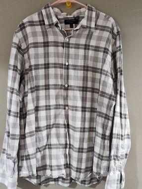 Banana Republic Plaid Button Down Shirt Linen Blend Beige Size XL